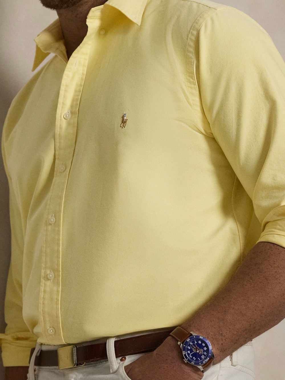 Vintage Ralph Lauren Men’s Light Yellow Oxford Button-Down Shirt